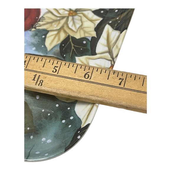 Beautiful Merritt Melamine Holiday Serving Tray Snow White Floral Cardinals 15" - Picture 6 of 6